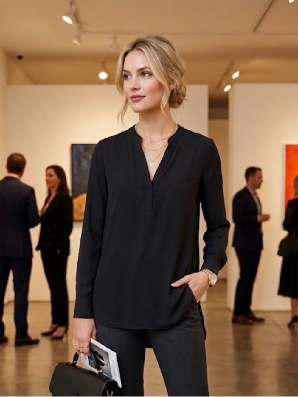 Lightweight Black V-Neck Tunic Top by